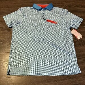 Redvanly Men's L Golf Performance Geometric Print Malibu Blue Polo Shirt